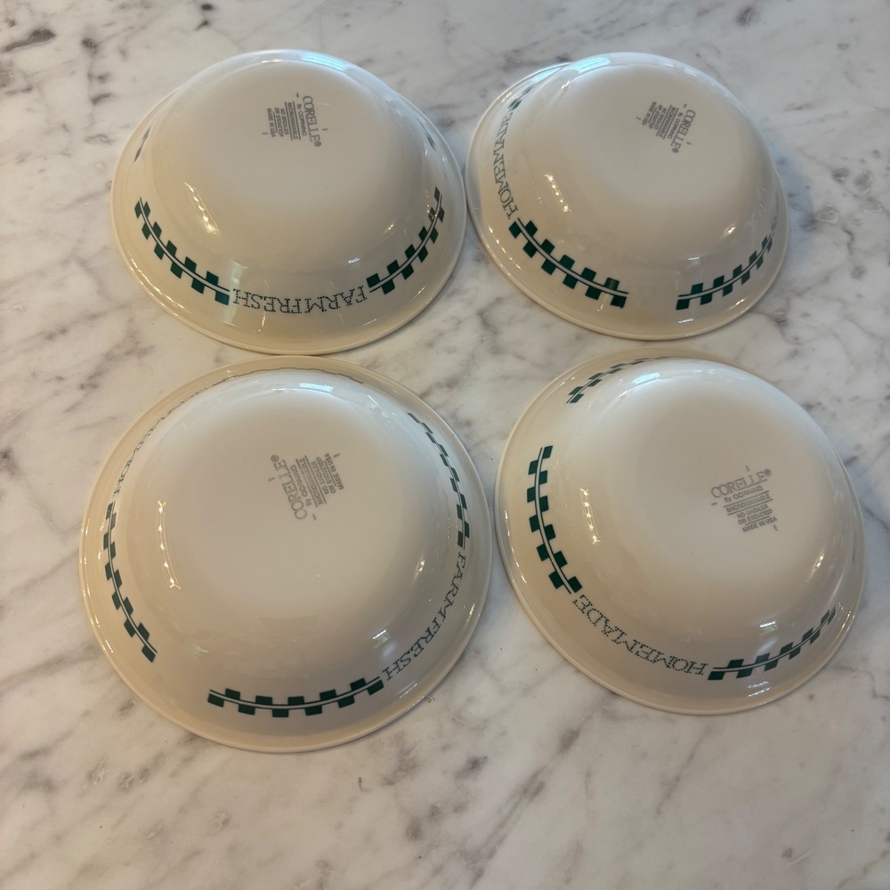 Corelle Corning Farm Fresh Fruit Bowls Set of 4 Green Checkered Vitrelle USA